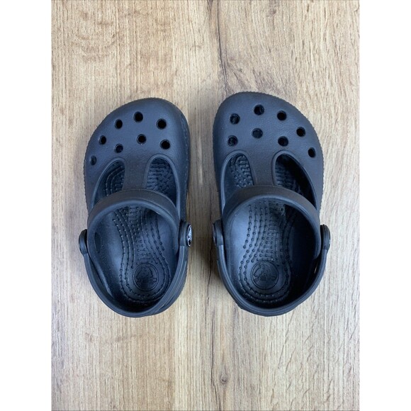 Crocs Classic Kid's US 1 Clogs Black Ankle Strap Round Toe Comfort Slip On Shoes - Picture 8 of 16